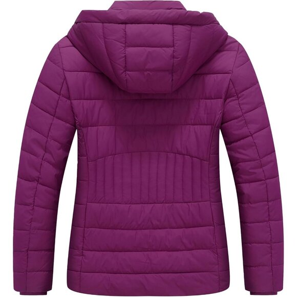Womens Purple 100% Polyester Lightweight Waterproof Hooded Quilted Puffer Jacket - Picture 4 of 7
